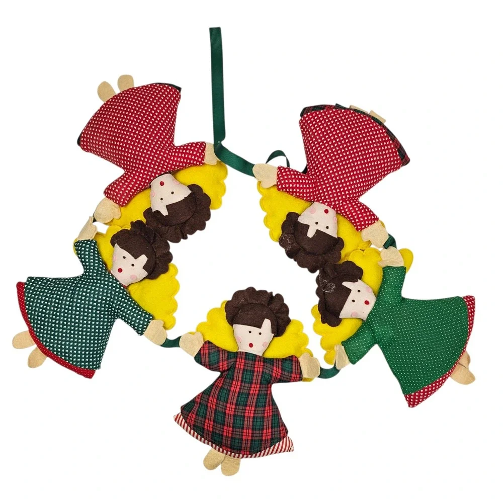 Vintage Style Fabric Angel Christmas Garland Set of 2 Red‎ Green Plaid Folk Art